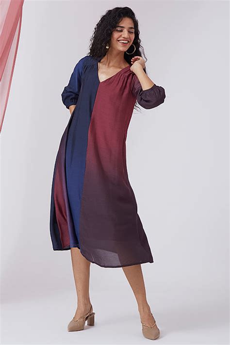 Okhai 'Dusky Sky' Ombre V-Neck Modal Silk Dress – Okhaistore