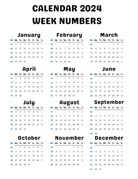 2024 Minimalist Year Calendar With Week Numbers - Etsy