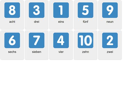 Numbers 1-10 in German - Vocabulary Game - Ekvis.com