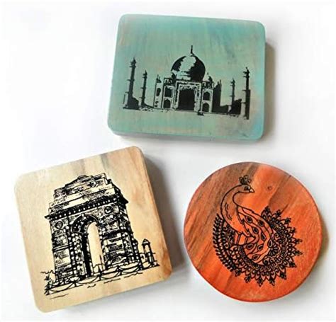 Buy IVEI Wooden Magnets Taj Mahal, India Gate, Peacock Print Fridge ...
