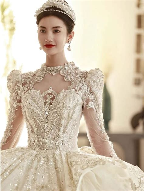 illusion neckline long sleeve wedding dress