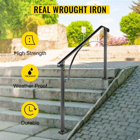 VEVOR Wrought Iron Handrail Fits 4 or 5 Steps Handrail Arch 4 Outdoor ...