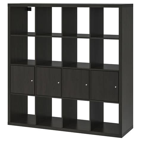 KALLAX shelving unit with 4 inserts, black-brown, 147x147 cm (577/8x575 ...