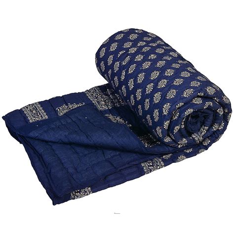 Buy Amer Handicraft Silk Rajasthani Print Dark Blue Reversible Jaipuri ...