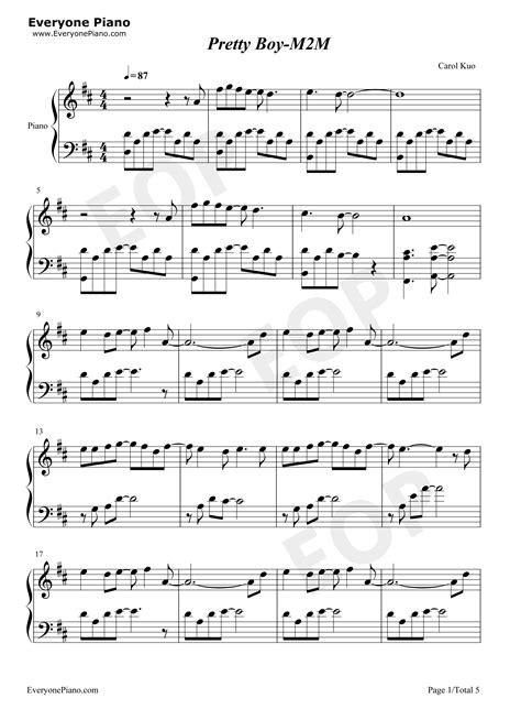 Pretty Boy-M2M-钢琴谱文件（五线谱、双手简谱、数字谱、Midi、PDF）免费下载