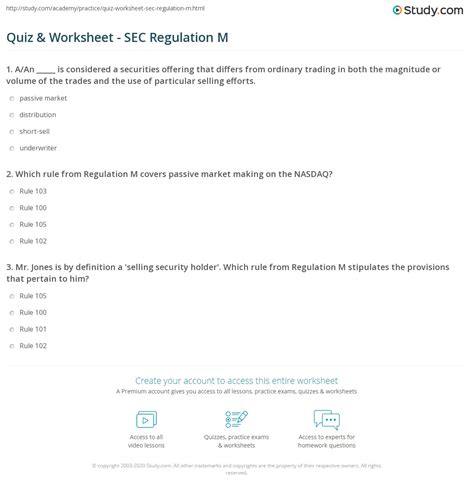 Quiz & Worksheet - SEC Regulation M | Study.com
