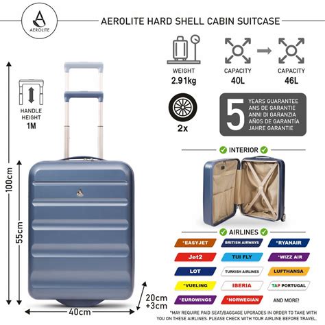 Aerolite 55x40x20-23cm Expandable Cabin Luggage | Ryanair & Wizz Air ...