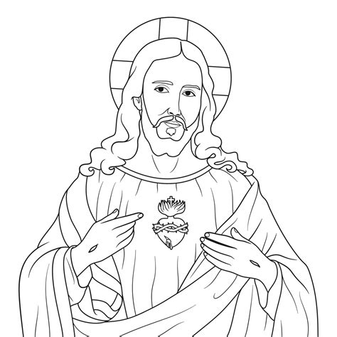 Sacred Heart of Jesus Christ Vector Illustration Outline Monochrome ...