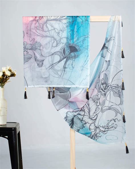 Aqua Blue And Black Floral Pattern Digital Print Organza Satin Dupatta ...