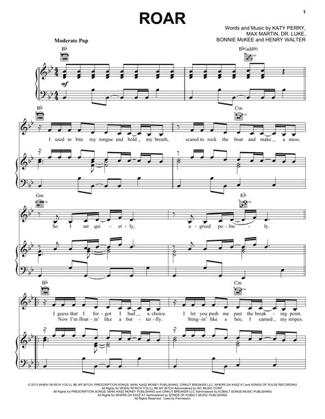 Roar sheet music by Katy Perry (Piano, Vocal & Guitar (Right-Hand ...