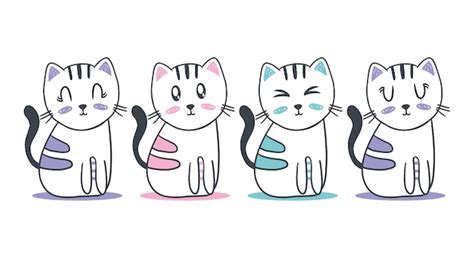 Set van kat lijntekeningen karakter cartoon | Premium Vector