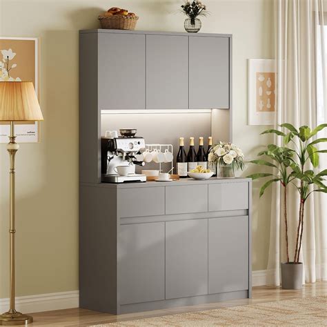 Studyset Kitchen Pantry Storage Cabinet with Charging Station，70" Tall ...