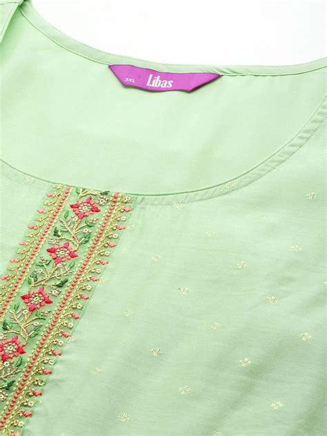Buy Plus Size Green Embroidered Chanderi Silk Straight Kurta Online at ...