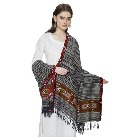 Shop – Himalayan Yak woolen shawl in kinnauri arrow design with side ...
