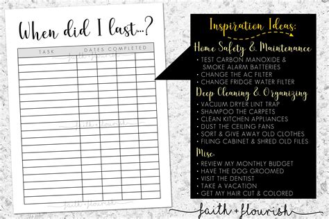 Printable When Did I Last Organization Sheet, Daily Task Journal Log, Business Safety + Home ...