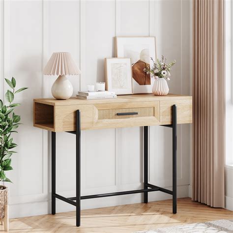 Ail Console Table with Storage Shelf Rattan Sofa Table Entry Table for ...