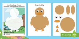 2D Shape Chick Cutting Skills Worksheets, Chick 2D Shape Worksheet