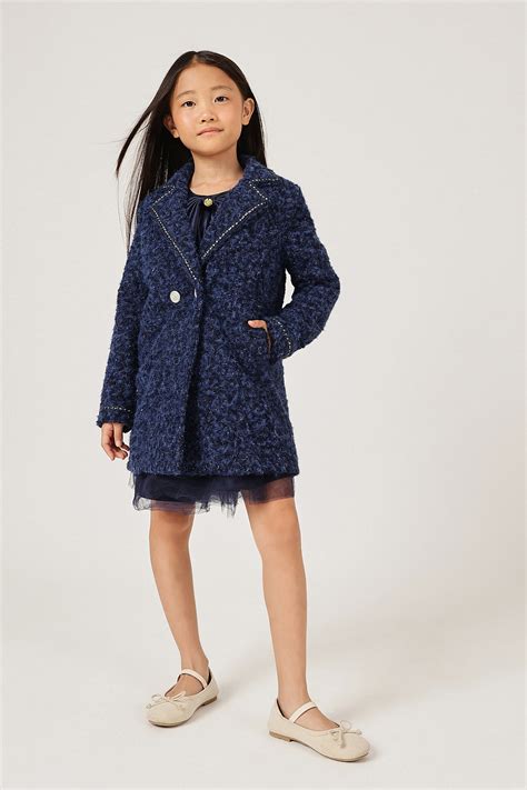 Navy Blue Girls Solid Overcoat – Stylish Wear by Onefriday