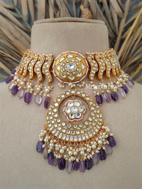 Purple Color Gold Plated Thappa Jadau Kundan Necklace Set - TJ-S17 ...