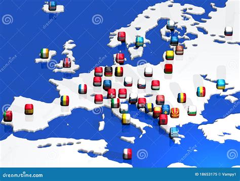 Europe map and flags stock illustration. Illustration of form - 18653175