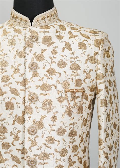 Vista White Embroidered Sherwani – Sanjay Textile Store