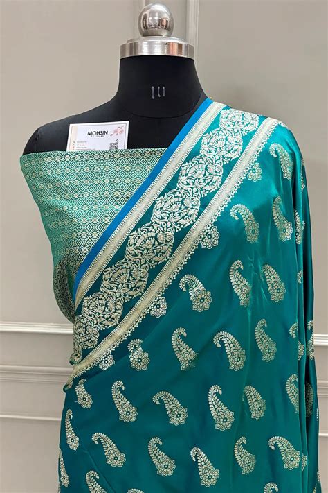 Sea Green Unicorn Buti Katan Silk Banarasi Saree – Mohsin Textiles