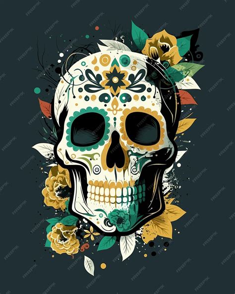 Premium Vector | A colorful skull with flowers on it