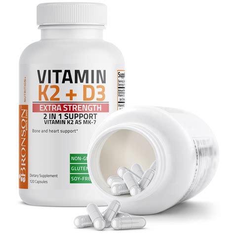 Bronson Extra Stength Vitamin K2 MK-7 Plus Vitamin D3 - 60 Capsules | Vitamins & Supplements ...