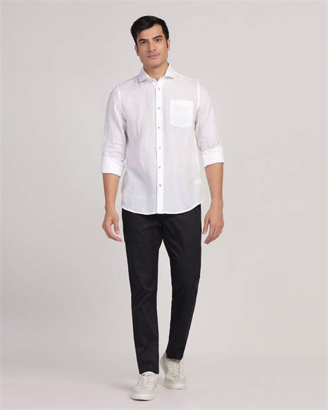 Linen Casual White Solid Shirt - Stefan