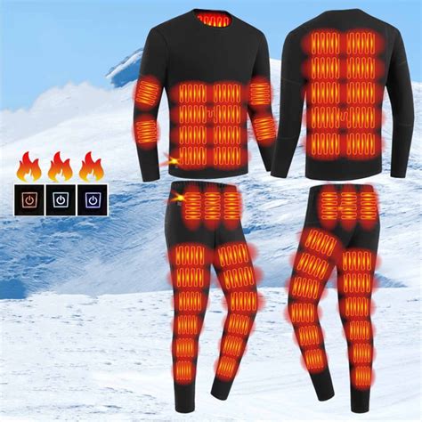 Xdegoge Heated Thermals for Men 2 Piece Sets Heating Underwear Thermal ...