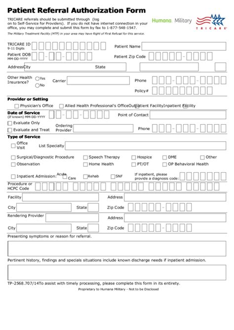 Fillable Tricare Patient Referral Authorization Form printable pdf download