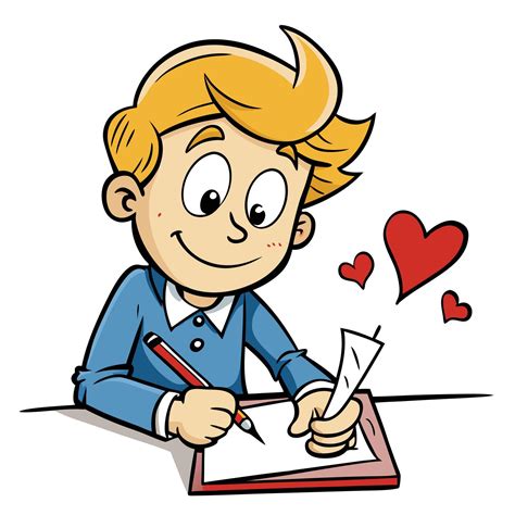 Smiling boy writing a love letter cartoon illustration with red hearts 62817194 Vector Art at ...