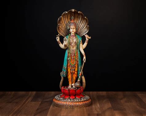 Buy SHIVAJI ARTS Vishnu Statue, 32 cm Big Hand Painted Cultured Marble ...