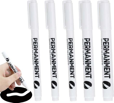 5 Pack White Permanent Marker Pen Set, 1mm & 2mm Acrylic Paint Markers ...