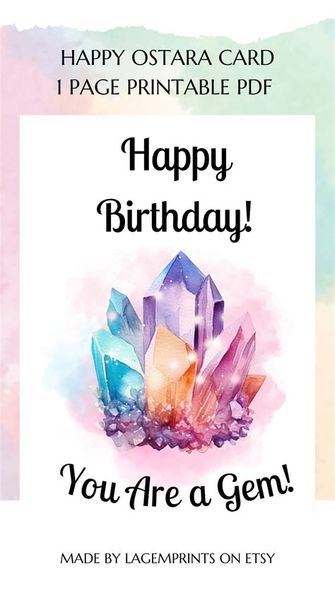 Happy Birthday Card DIGITAL Download - Printable You Are a Gem Card ...
