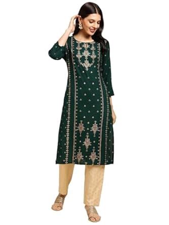 Buy RATAN Rayon Gold Printed Straight Kurta for Women | Kurti for Women ...