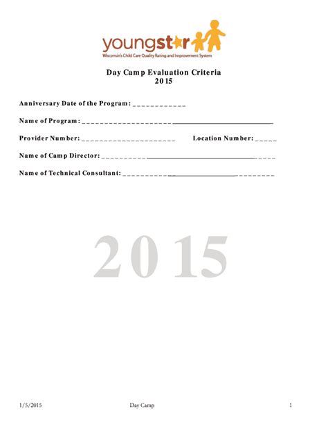 Fillable Online dcf wi Day Camp Evaluation Criteria 2015 Fax Email ...