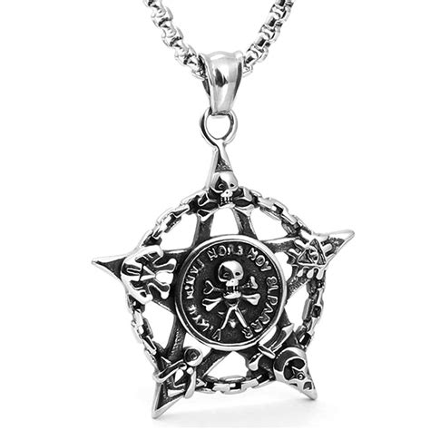 Buy M Men Style Biker Jewelry Masonic Pentagram Star Skull Black And ...