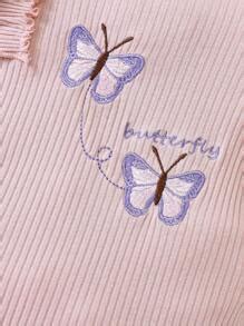 Baby Girl Butterfly Embroidery Ruffle Edge Footed Jumpsuit Pajamas ...