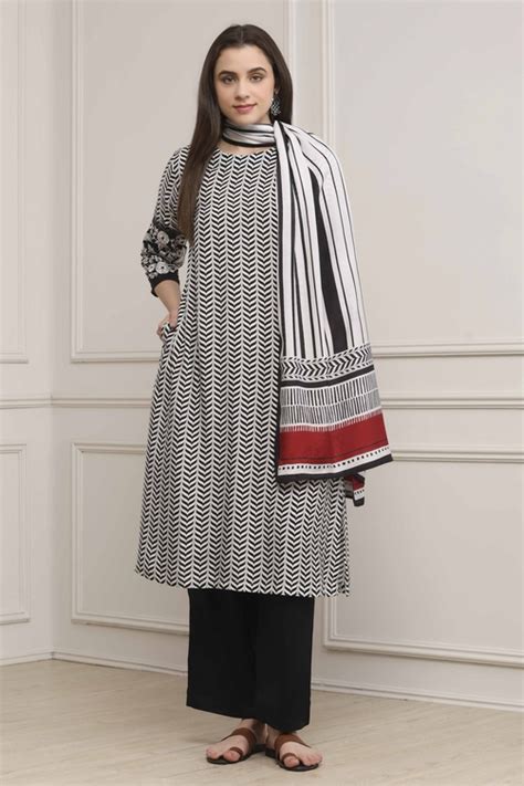 Buy Black Modal Printed Straight Suit Set Online at Biba India