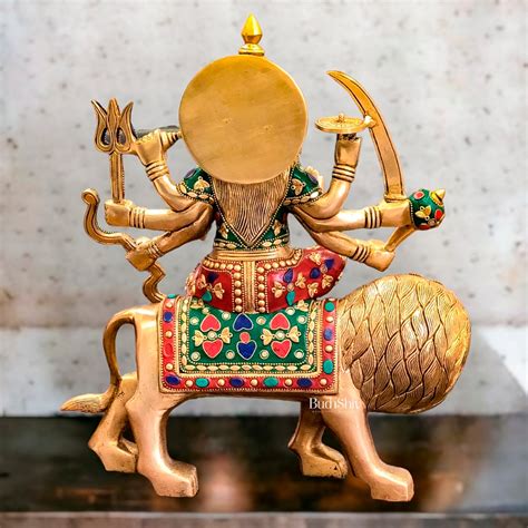 Buy Brass Superfine Durga Statue 14" stonework - Budhshiv.com