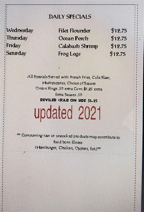 Menu at Palmetto Seafood Bar & Grill, York