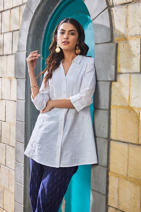 Buy White Cotton Straight Shirt Online at Biba India