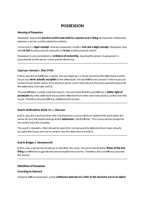 Unit 4 Jurisprudence: Comprehensive Notes on Possession and Ownership ...