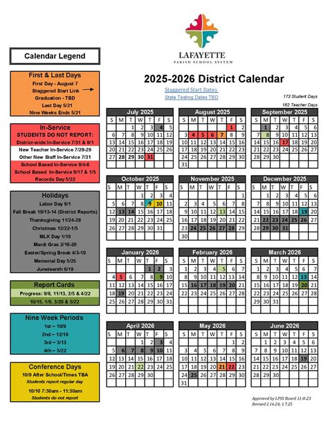 Lafayette Parish School Calendar 2025-2026 | Holidays