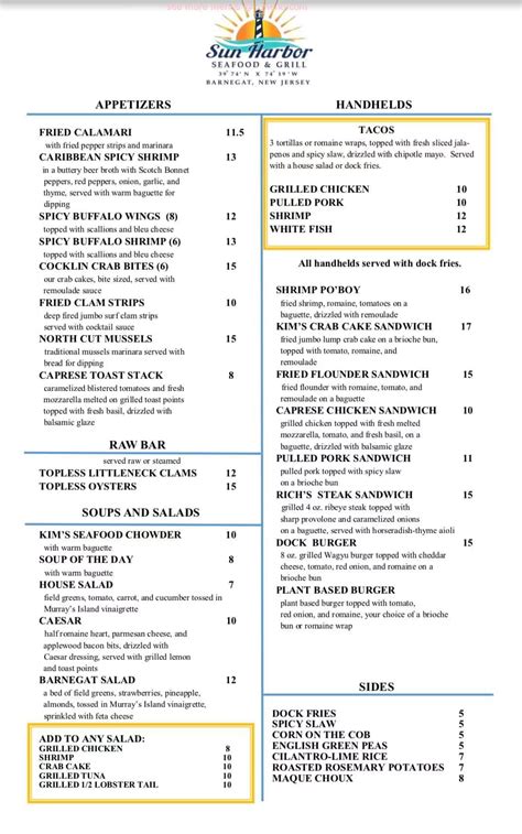 Sun Harbor Seafood and Grill Restaurant in South Jersey / Menus & Photos