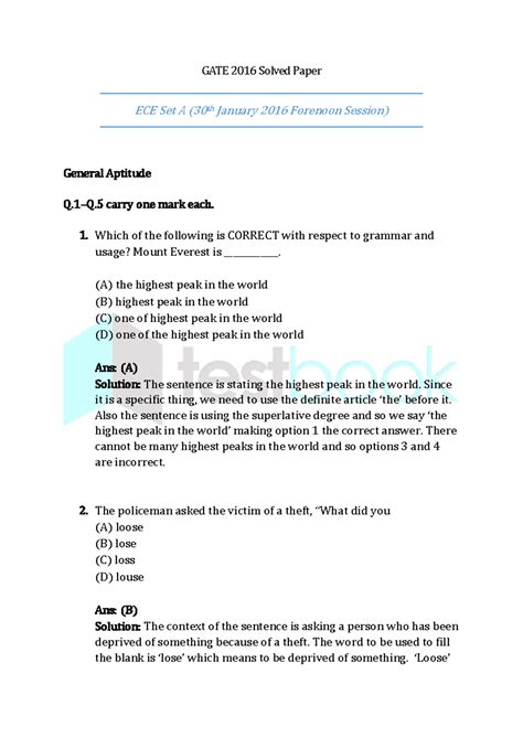 GATE EC 2016 S1 Solved Paper - GATE 2016 Solved Paper ECE Set A (30th ...