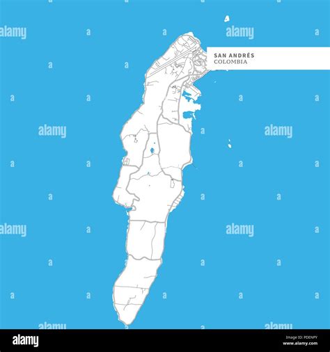 Map of San Andrés Island, Colombia, contains geography outlines for land mass, water, major ...