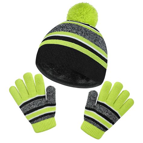 OZERO 2Pc Stretch Children's Thermal Winter Knit Hat Gloves Set for 4 ...