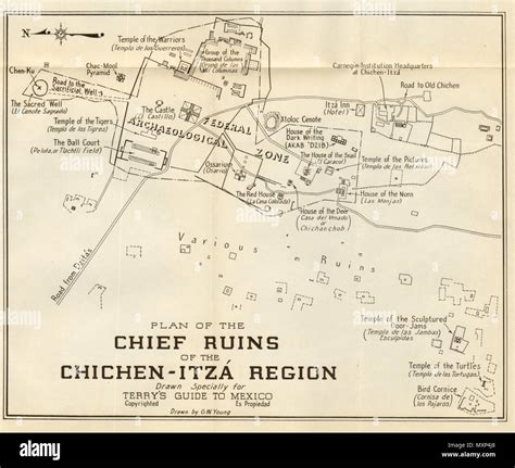 CHICHEN-ITZA. Plan of the Mayan ruins. Mexico 1935 old vintage map ...